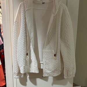 SHEIN White Cable Knit Teddy Zip-Up Jacket